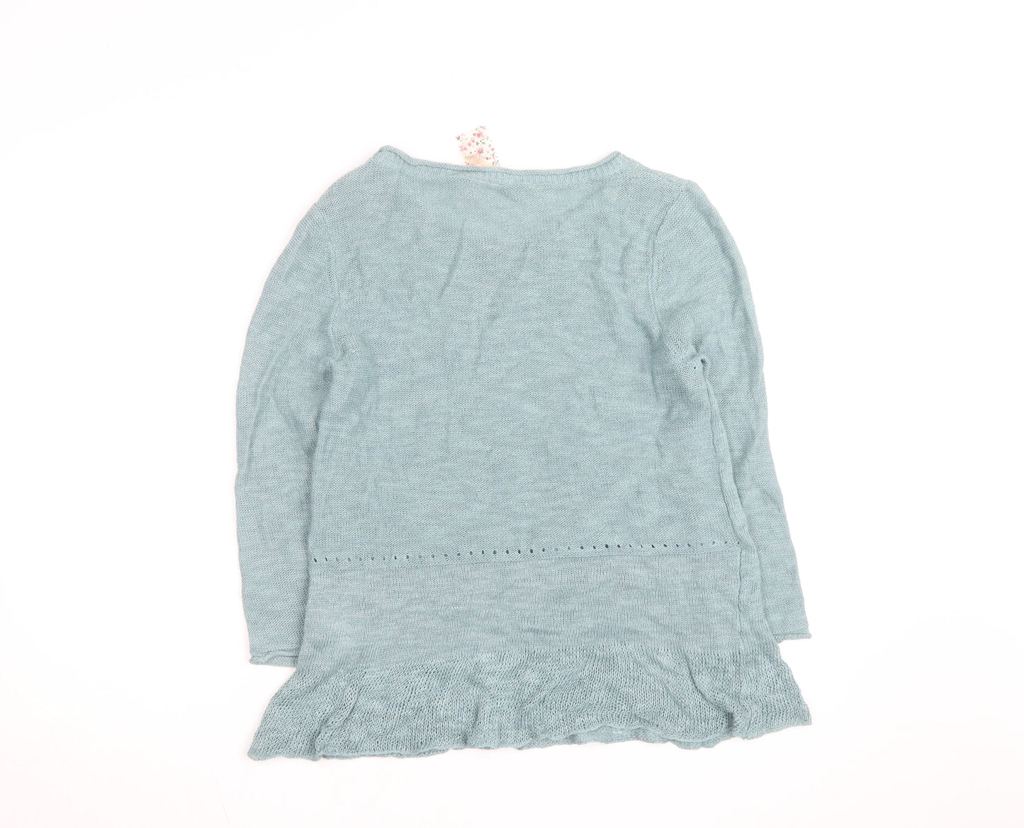 White Stuff Women's Blue V-Neck Cotton Linen Jumper Size 12