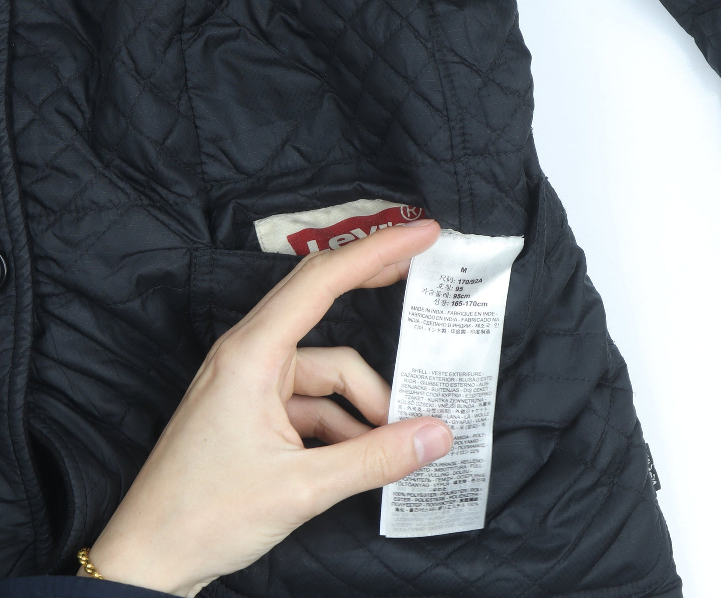 Levi's Men's Black Quilted Mid-Length Jacket Size M Regular Fit
