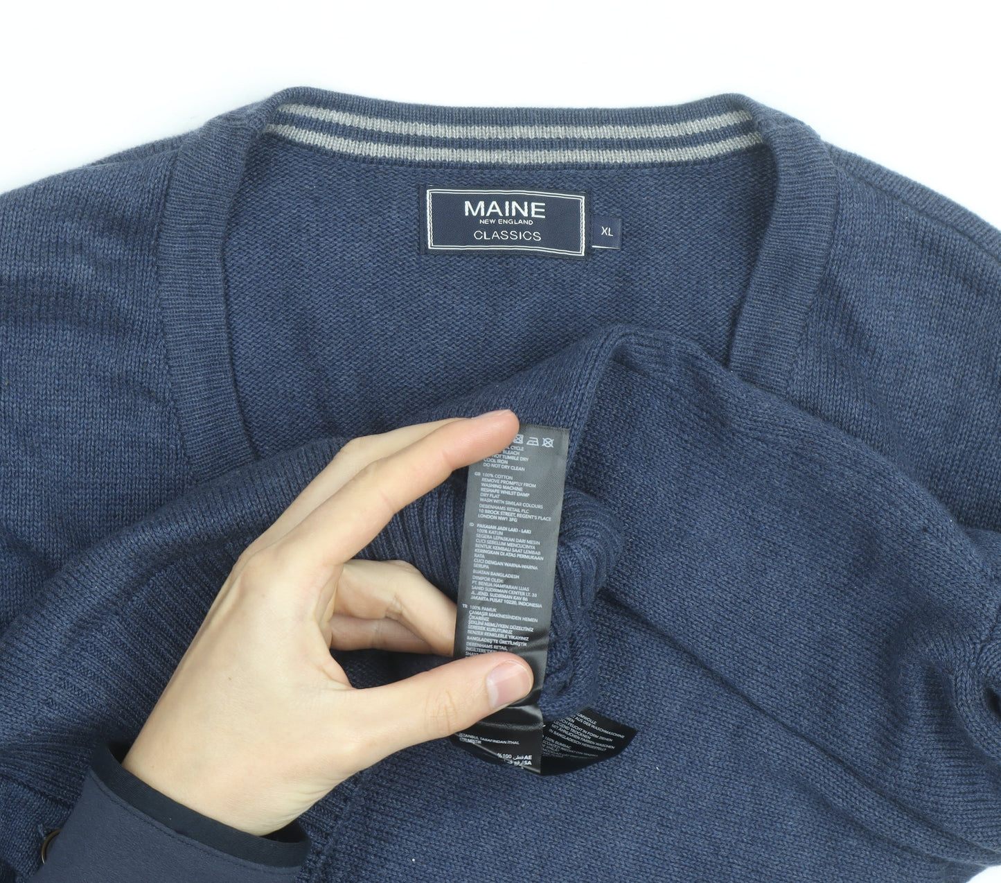 Maine New England Men’s Blue Cotton Wool Cardigan XL V-Neck Classic