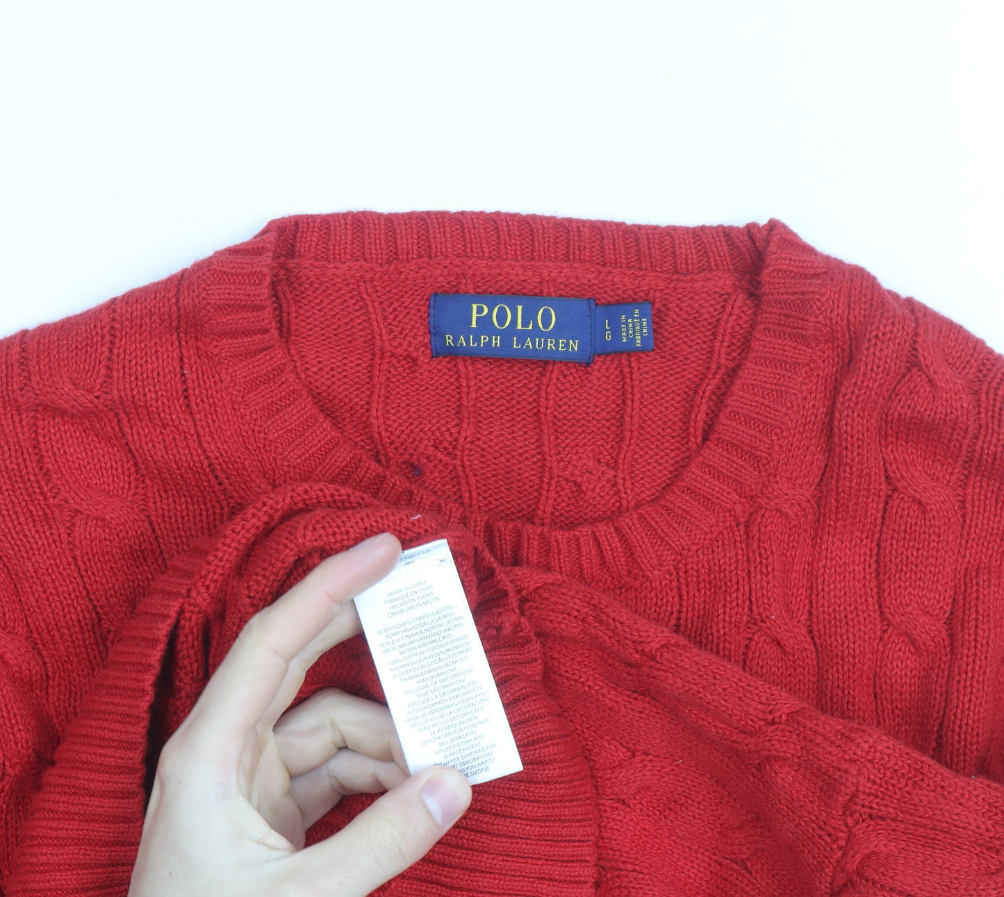 Ralph Lauren Womens Red Cable Knit Cotton Pullover Jumper Size L