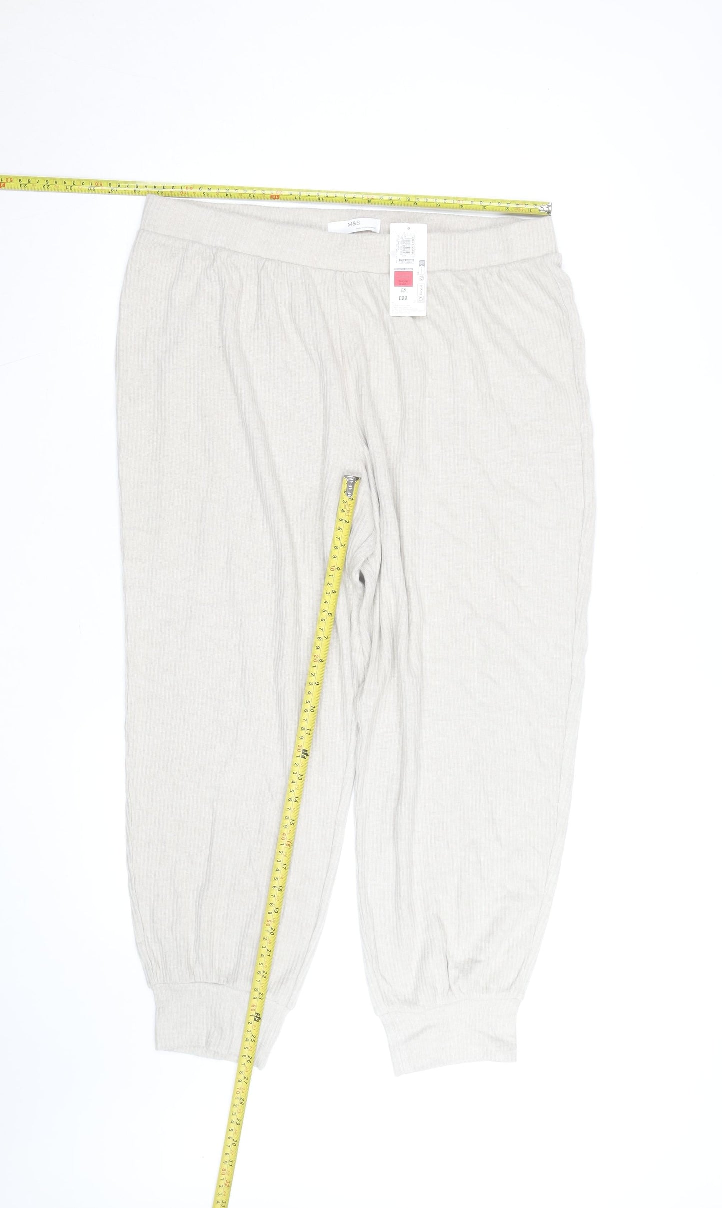 Marks and Spencer Women Beige Large Ribbed Jogger Trousers