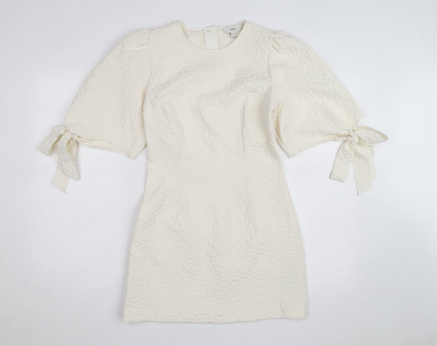 Marks and Spencer Women’s Ivory Petite Shift Dress Size 8 Puff Sleeve
