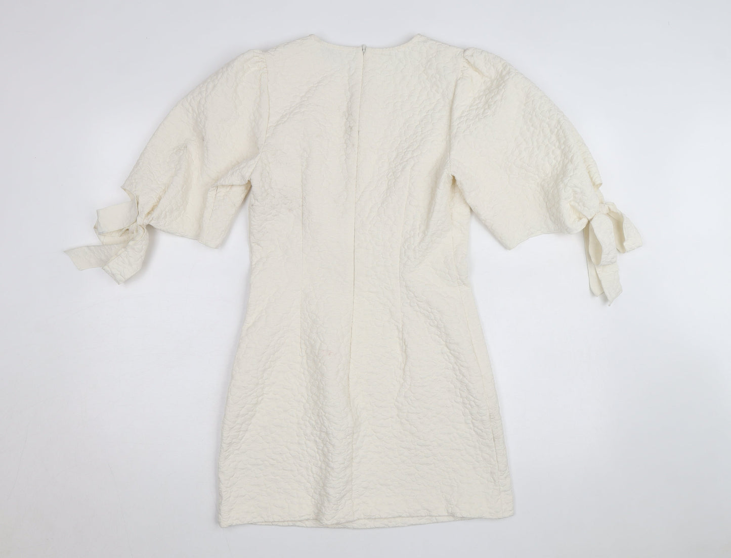 Marks and Spencer Women’s Ivory Petite Shift Dress Size 8 Puff Sleeve