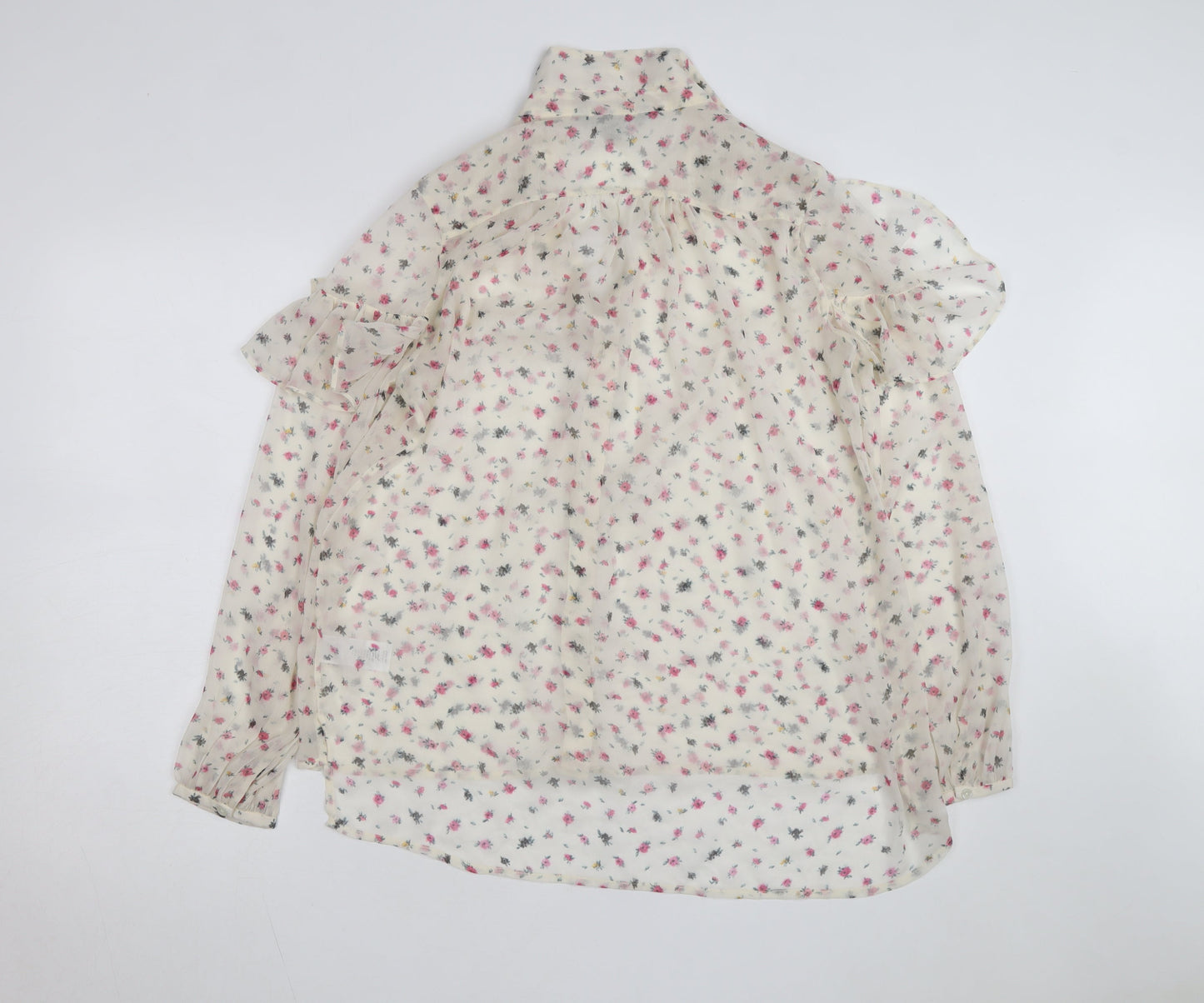 French Connection Women Ivory Floral Chiffon Button Blouse Size 6