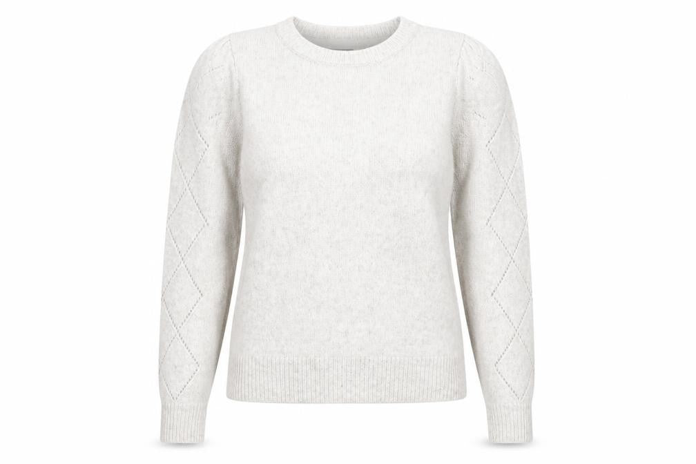 Oliver Bonas Women’s Beige Knit Argyle Puff Sleeve Jumper Size 10