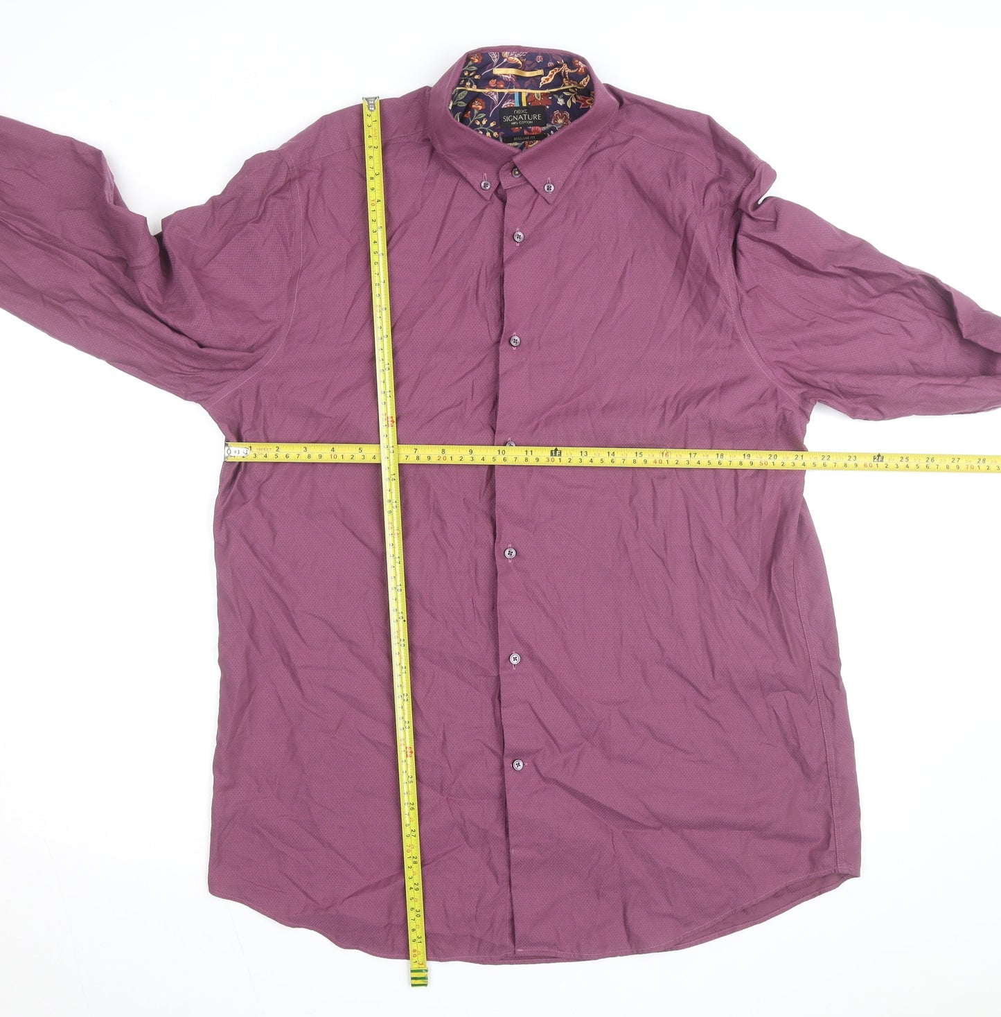 Next Signature Men’s Purple Cotton Button-Down Shirt Regular Fit 17”