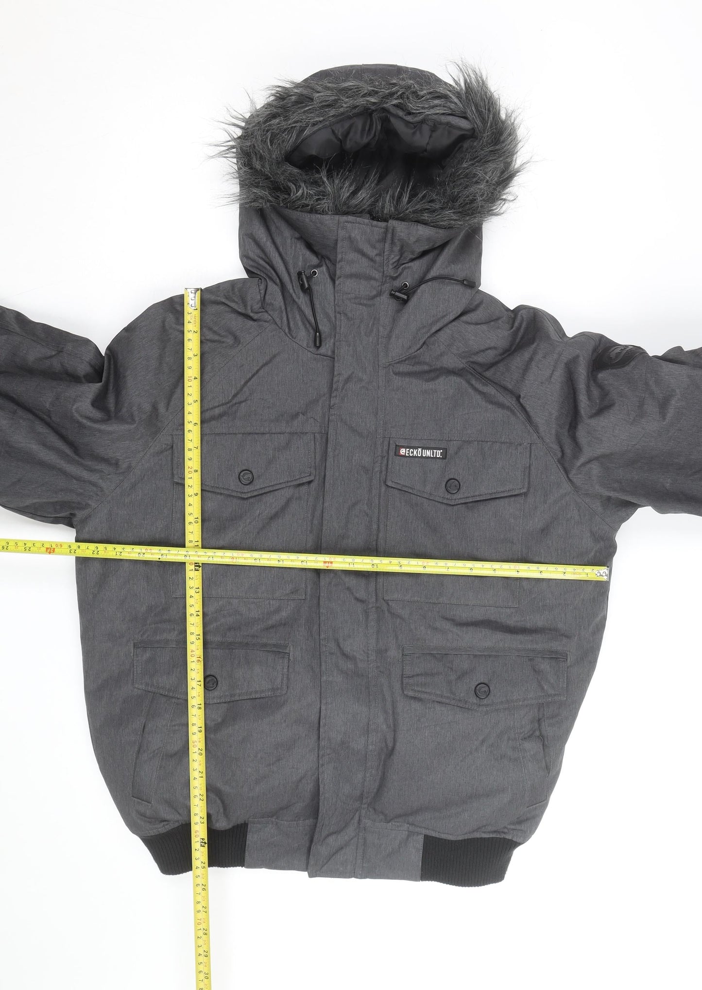 Ecko Unltd Men Grey Puffer Jacket M Hooded Down Winter Coat
