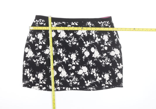 Oasis Womens Black Floral Short Pencil Skirt Size 16