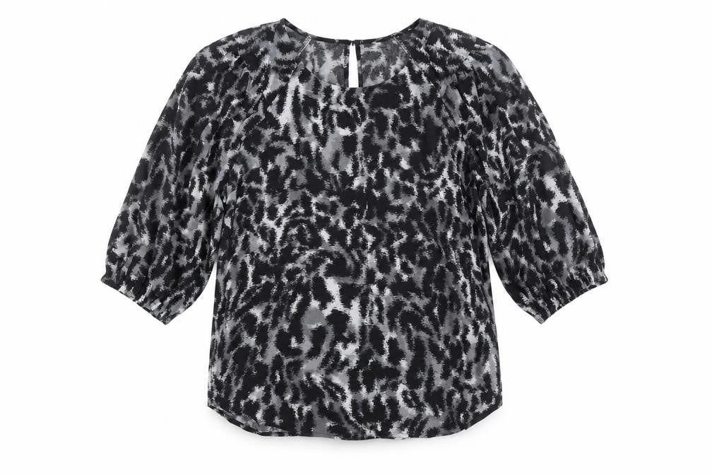 Next Women’s Black Animal Print Chiffon Tunic Blouse UK 10