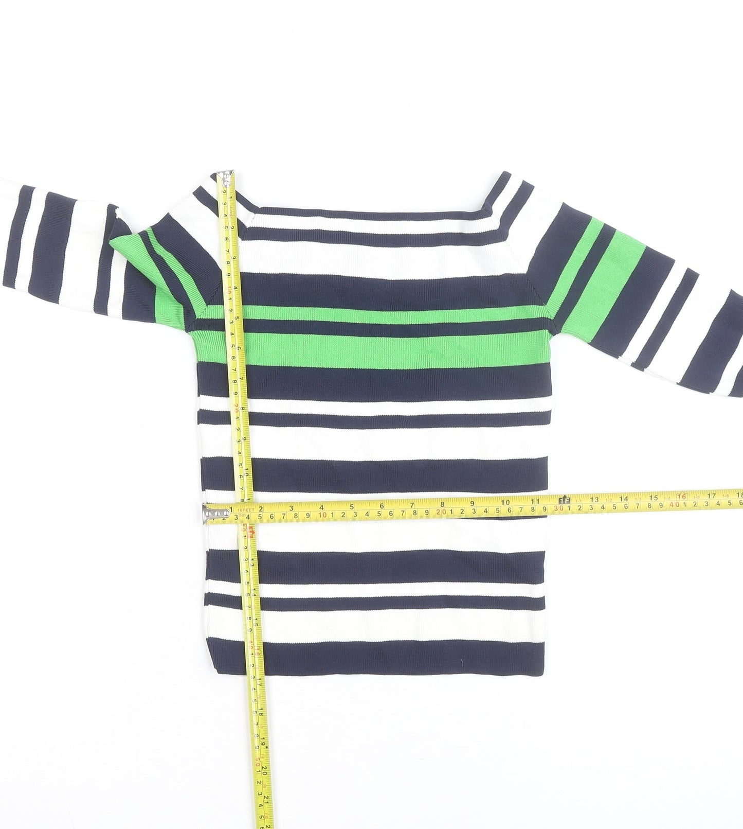 Topshop Women Blue Green Striped Boat Neck Jumper Size 10