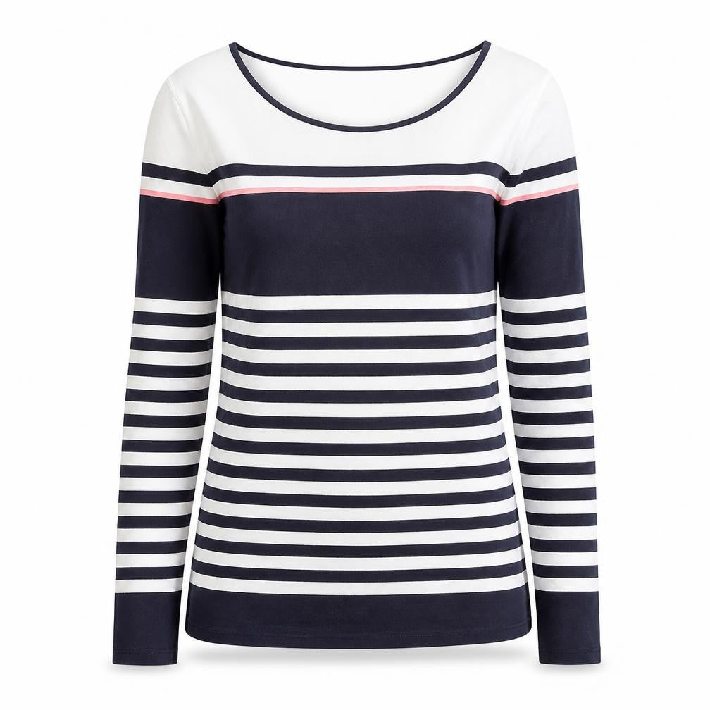 Oasis Women Blue White Striped Long Sleeve Cotton Top S