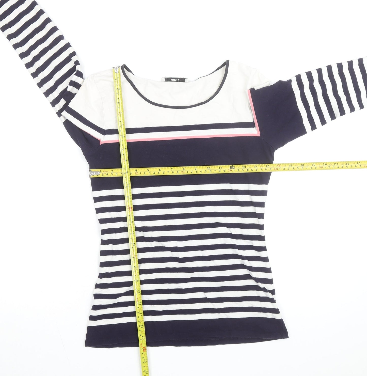 Oasis Women Blue White Striped Long Sleeve Cotton Top S