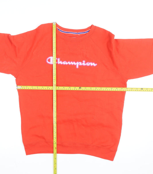 Champion Men's Red Crew Neck Logo Pullover Sweatshirt M