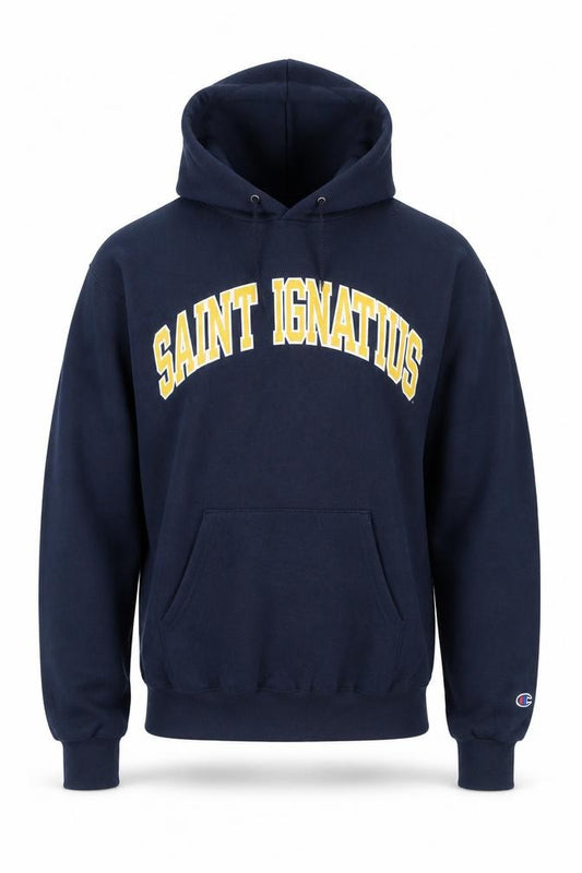 Champion Men's Blue Pullover Hoodie Small Saint Ignatius Graphic