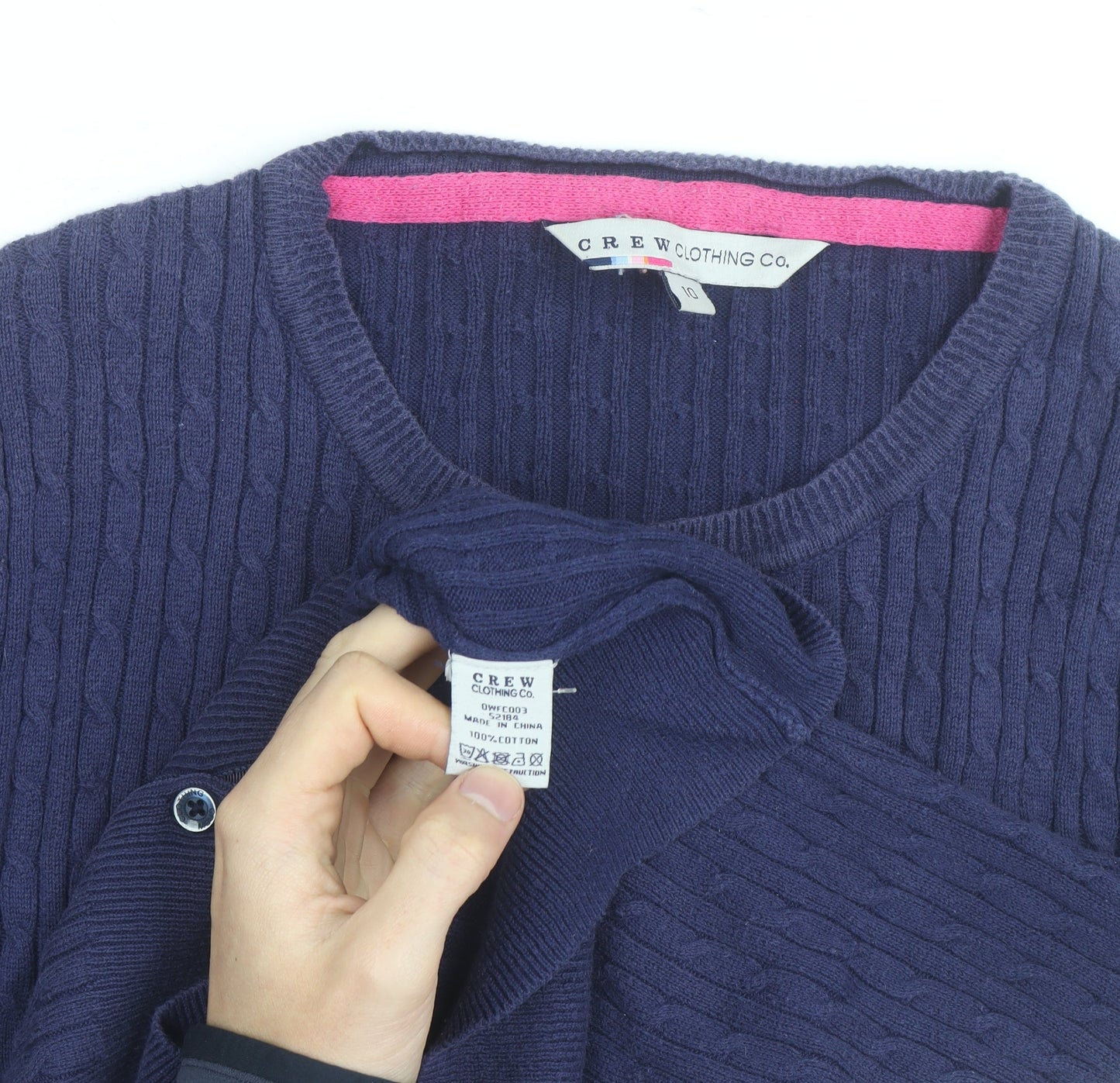 Crew Clothing Co Women's Navy Cotton Cable Knit Cardigan Size 10