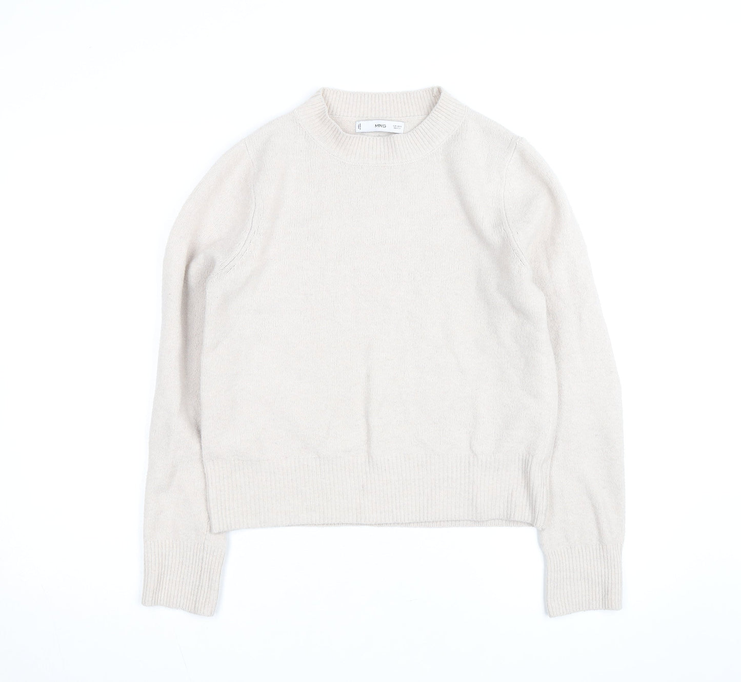 MNG Women’s Beige Wool Cashmere Crew Neck Jumper Size S