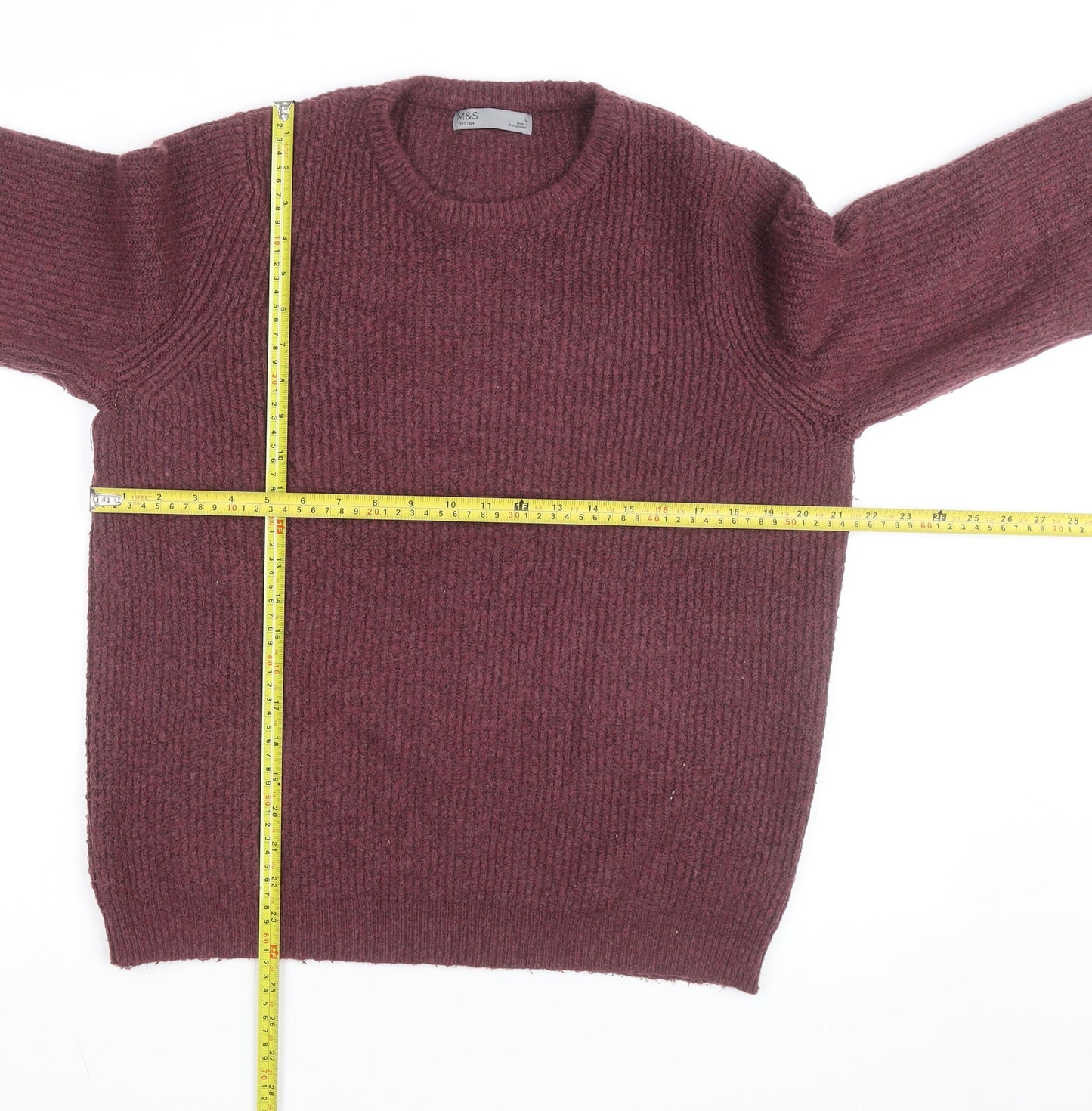 Marks and Spencer Men's Purple Chunky Knit Wool Blend Jumper Size L