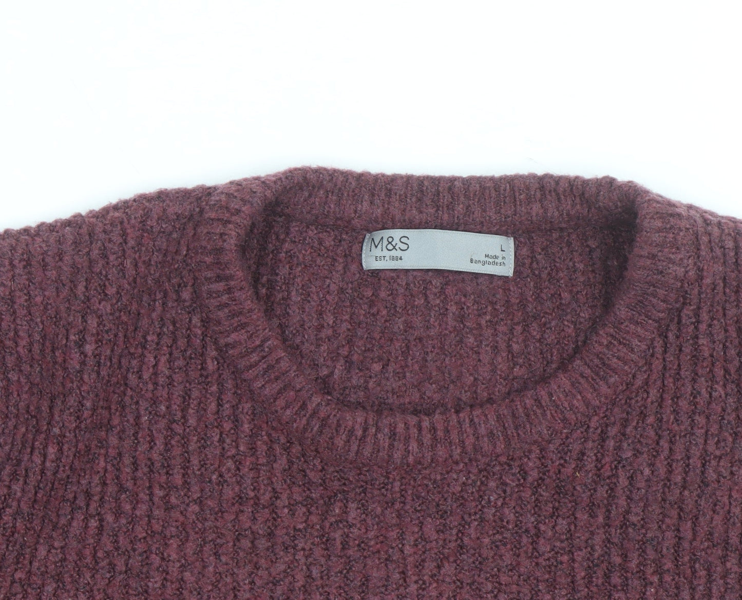 Marks and Spencer Men's Purple Chunky Knit Wool Blend Jumper Size L