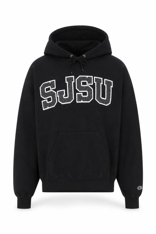 Champion Men's Black Pullover Hoodie SJSU Logo Medium Fleece Sweatshirt