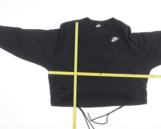 Nike Women's Black Lace-Up Crew Neck Pullover Sweatshirt M
