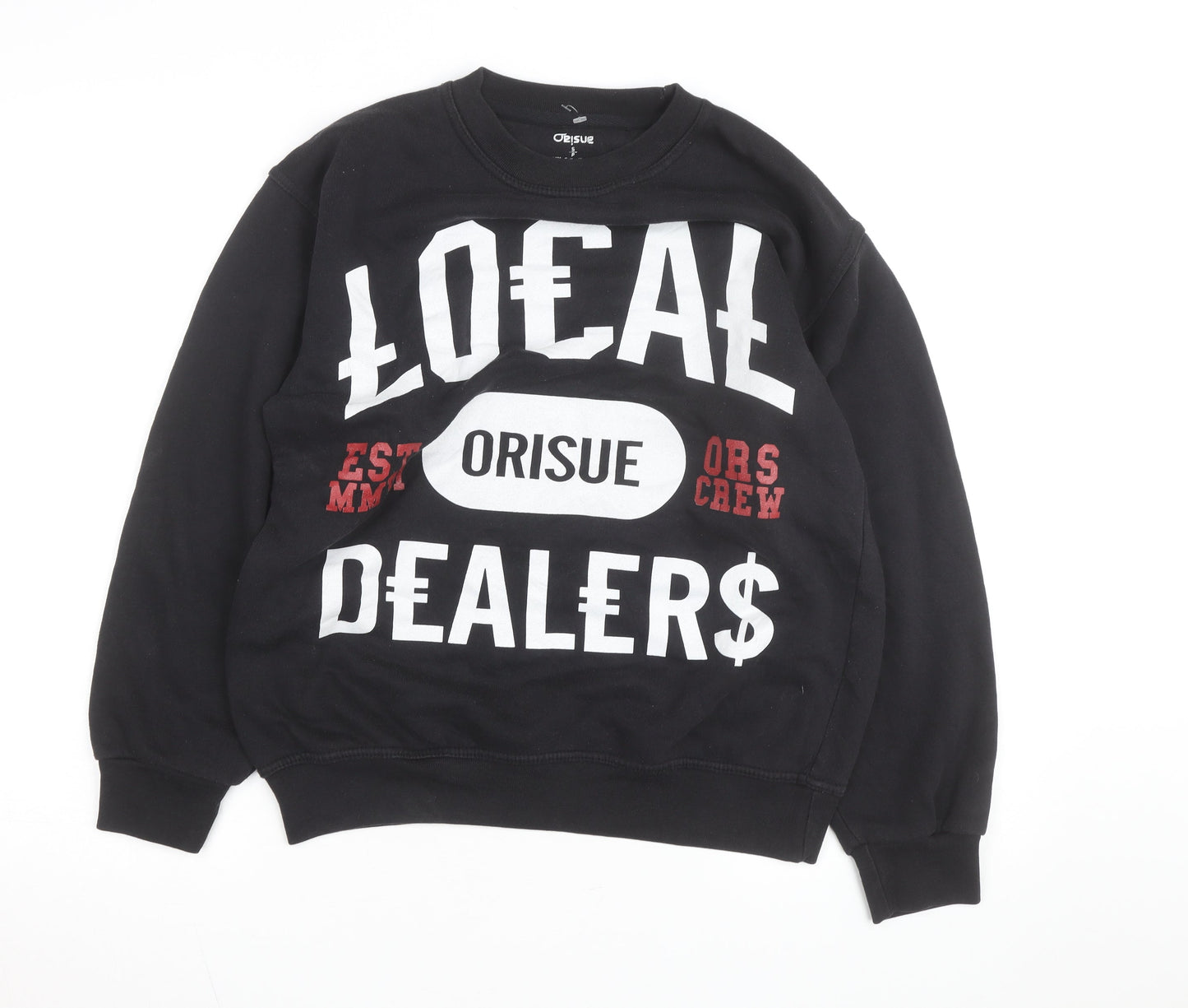 Orisue Mens Black Pullover Graphic Sweatshirt Size S Streetwear