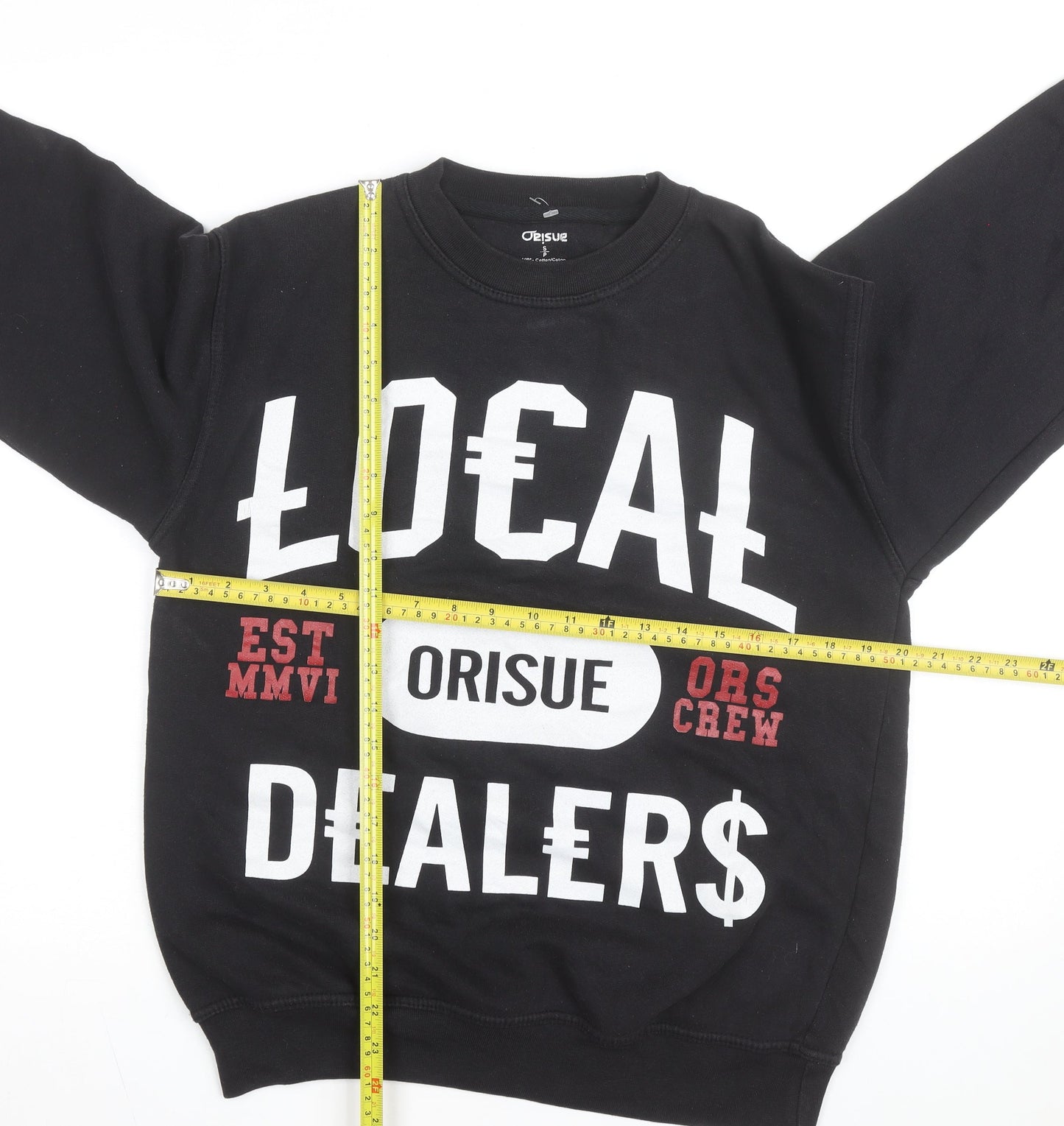 Orisue Mens Black Pullover Graphic Sweatshirt Size S Streetwear
