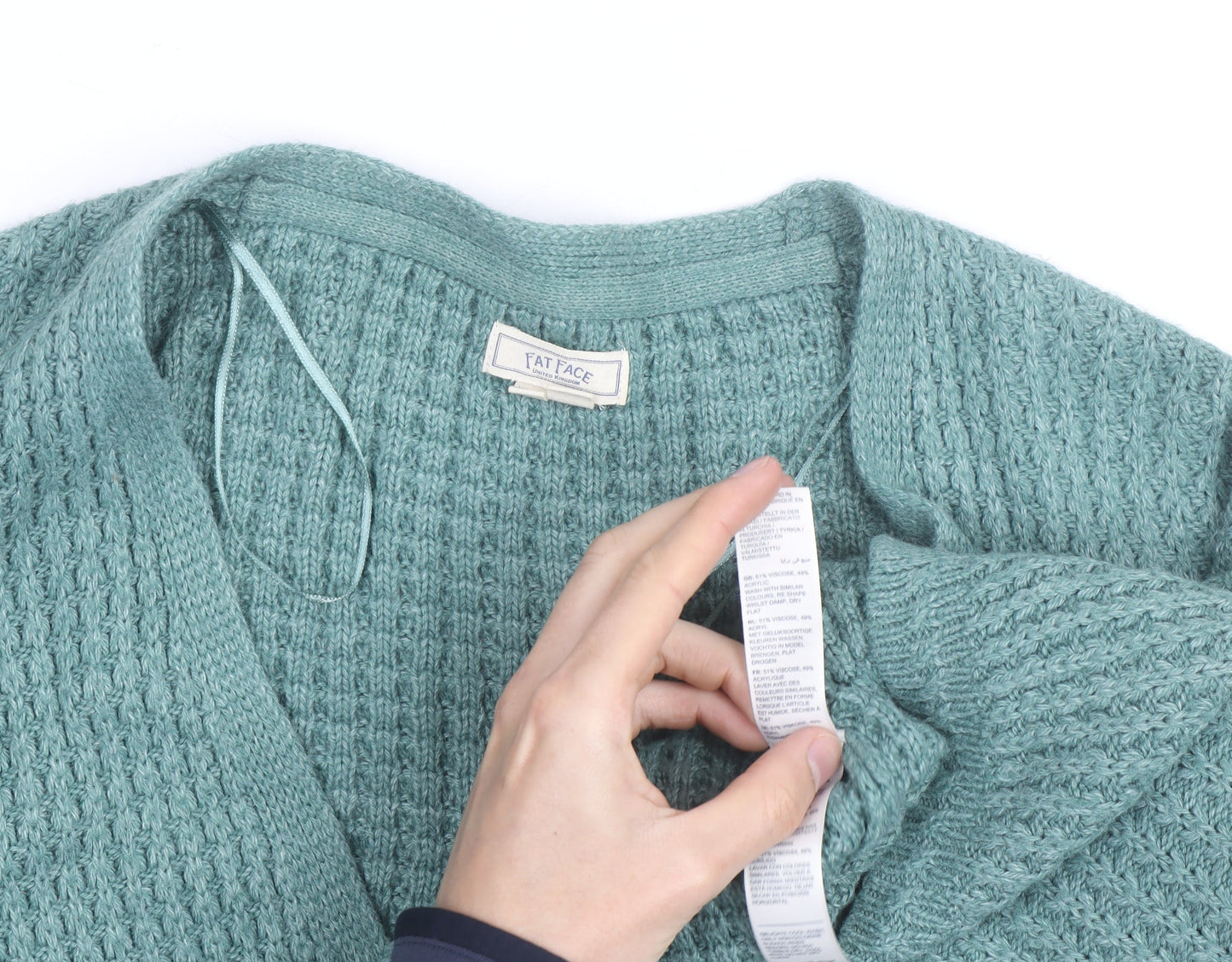 Fat Face Women’s Green Chunky Knit V-Neck Cardigan Size 14