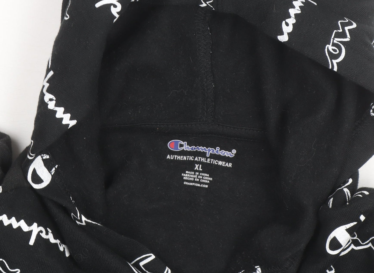 Champion Men's Black XL Pullover Hoodie Logo Print Fleece