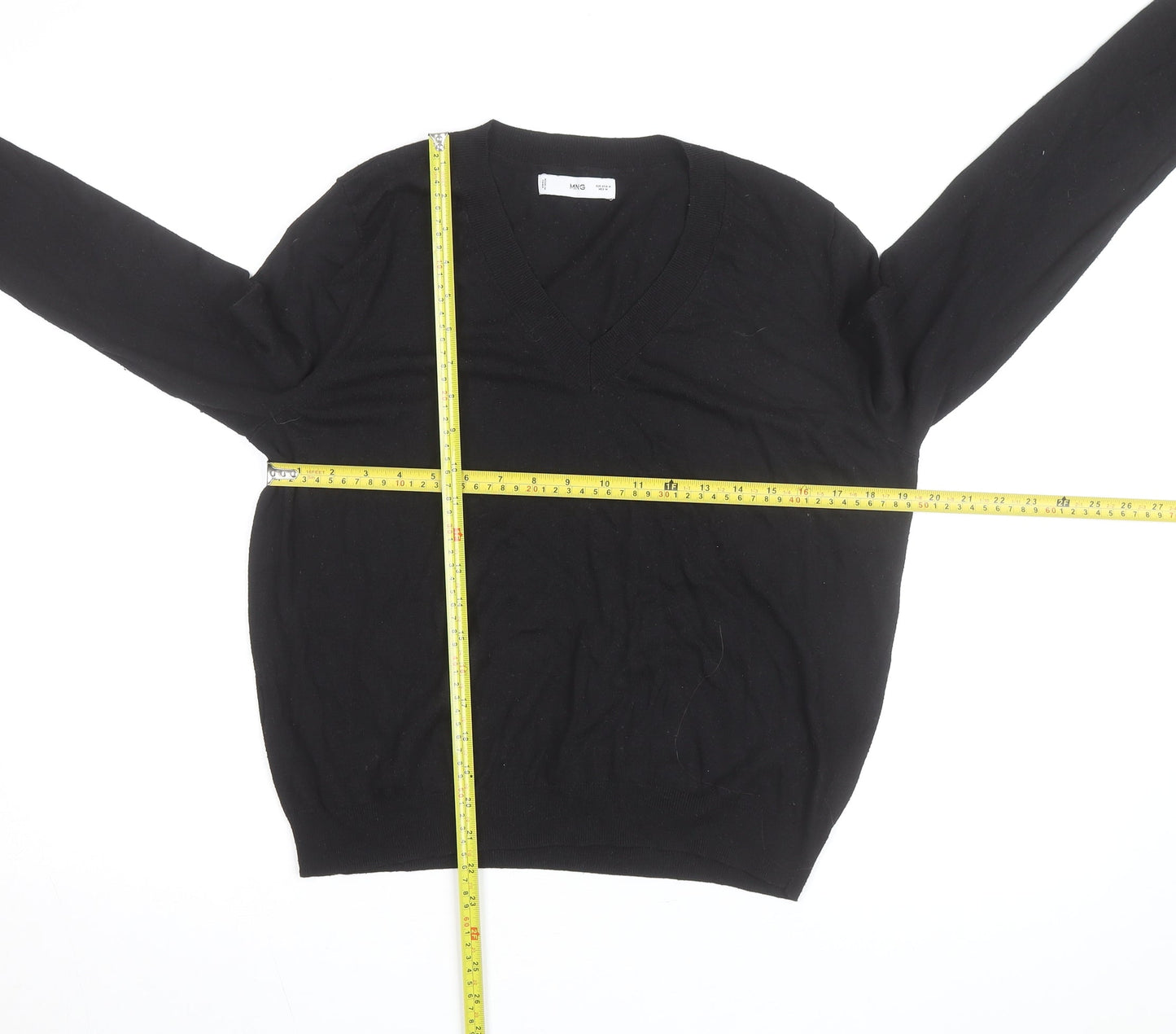MNG Men's Black V-Neck Cotton Pullover Jumper Size M