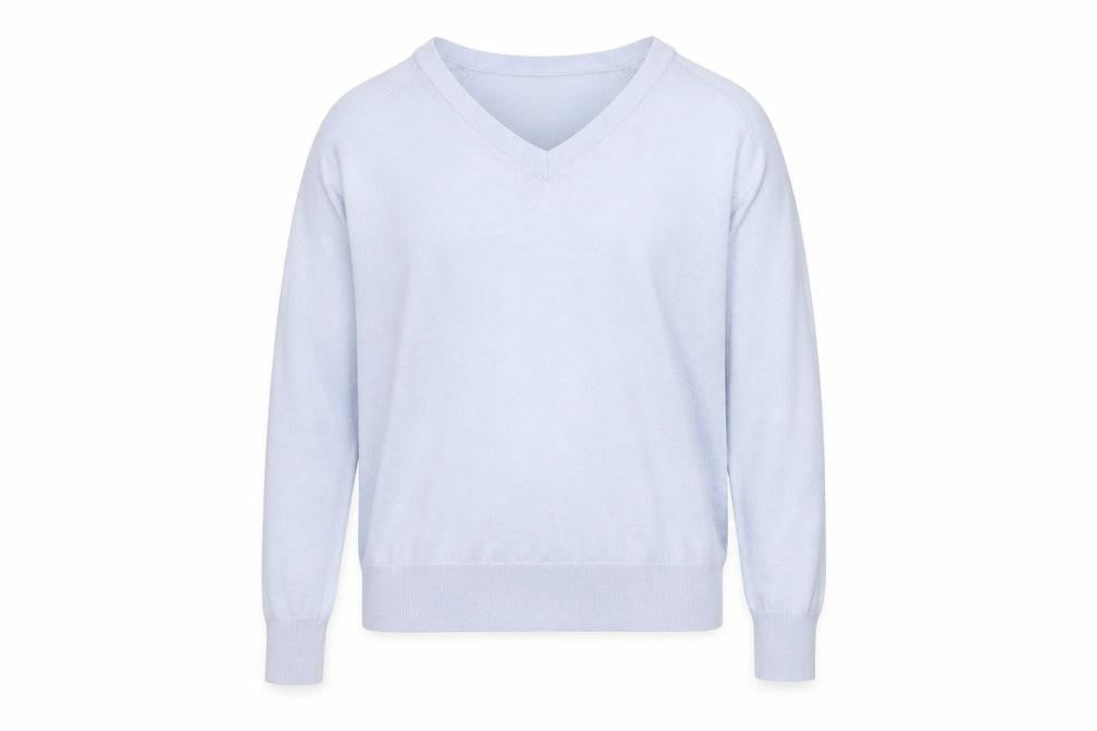 Mango Men's Blue V-Neck Cotton Silk Cashmere Jumper M