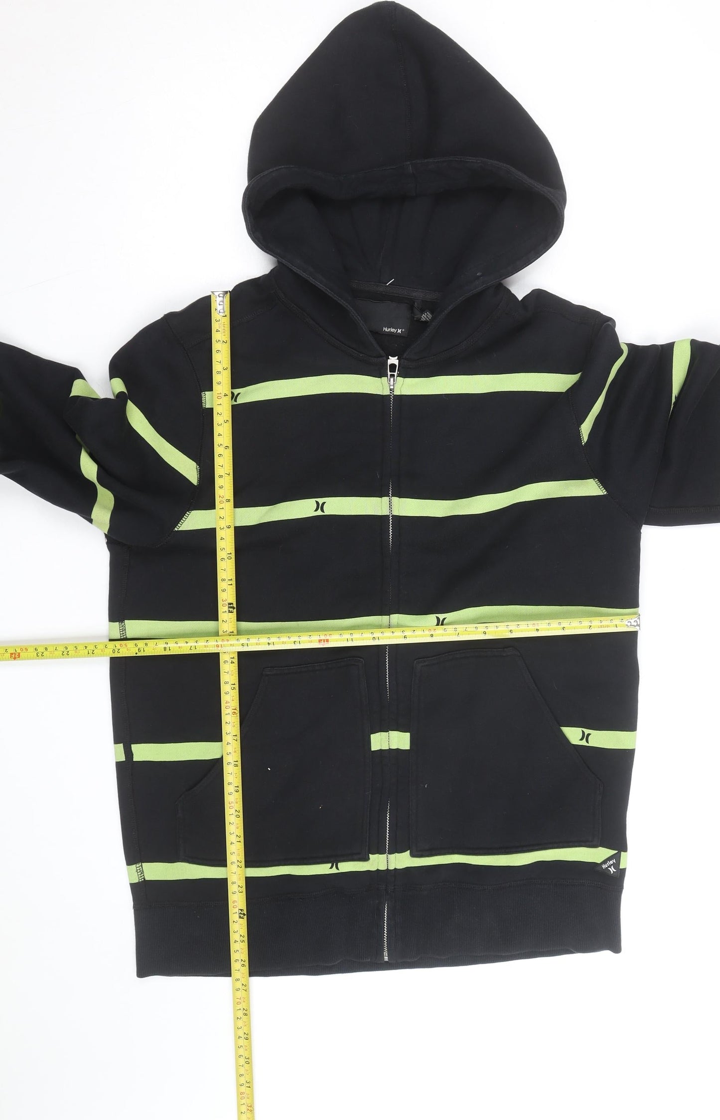 Hurley Men’s Black Green Stripe Full Zip Hoodie Size M