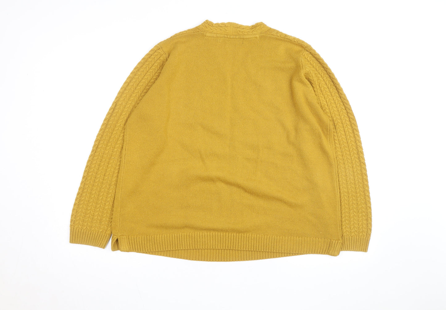 Isle Essentials Women's Yellow Cable-Knit V-Neck Acrylic Jumper Size 18-20