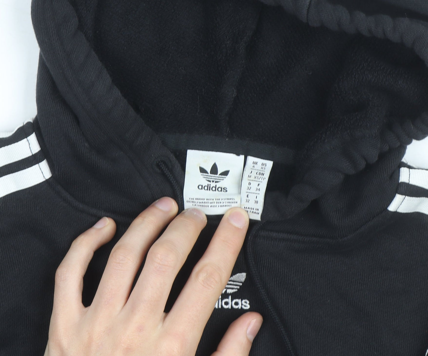 Adidas Womens Black Cropped Hoodie XS Hooded Sweatshirt