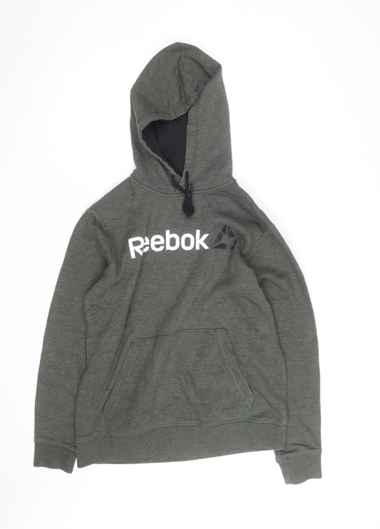 Reebok Mens Green Pullover Hoodie Medium Logo Fleece Sweatshirt