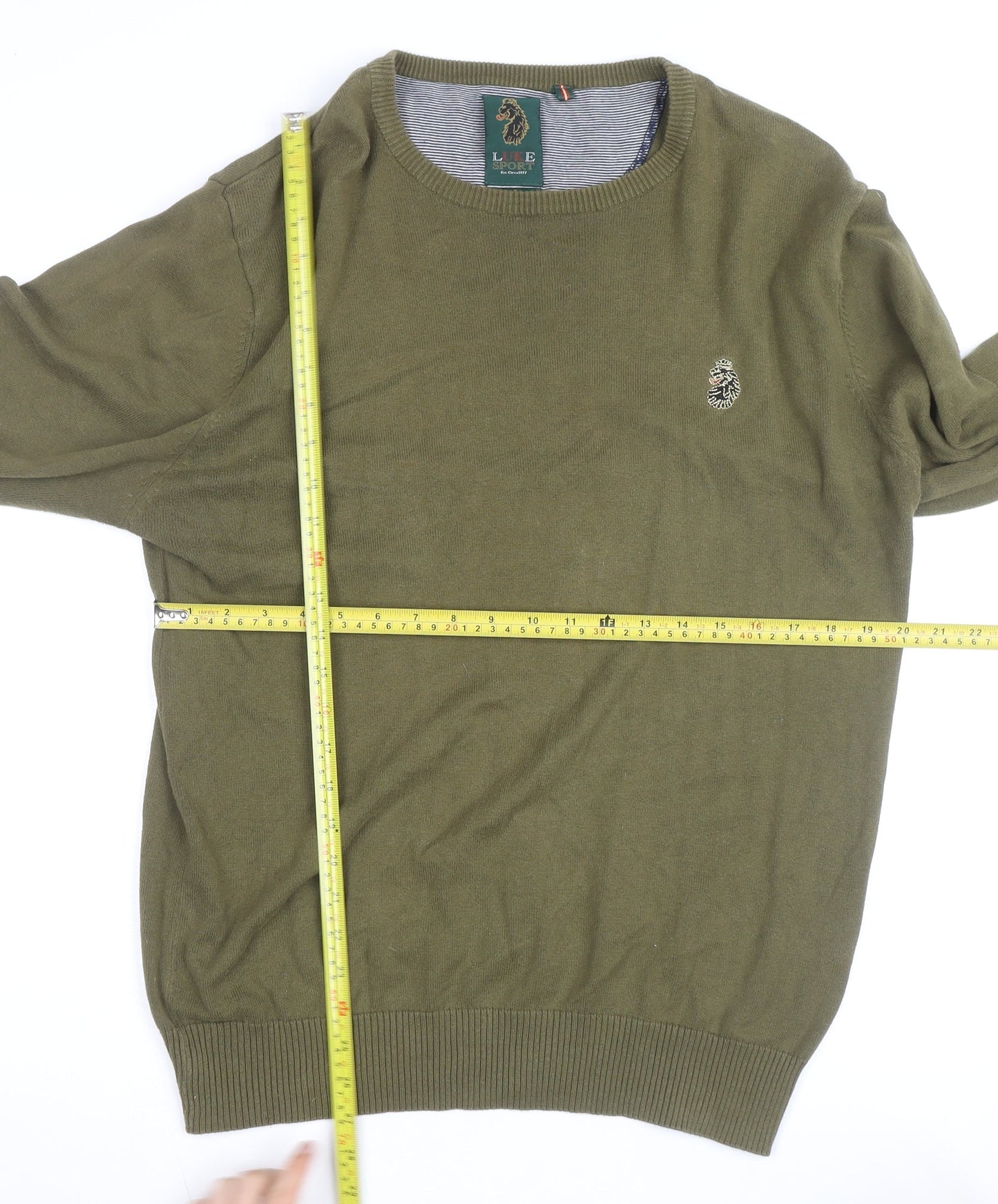 Luke Sport Men's Green Cotton Crew Neck Jumper Size M