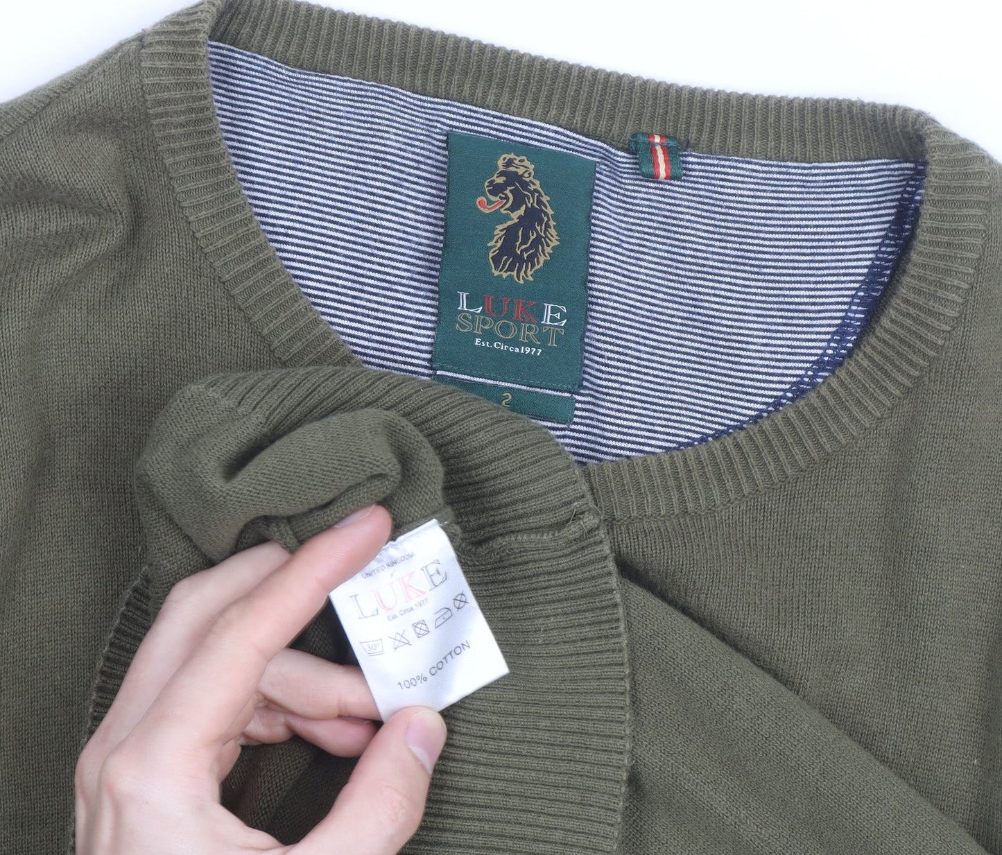Luke Sport Men's Green Cotton Crew Neck Jumper Size M