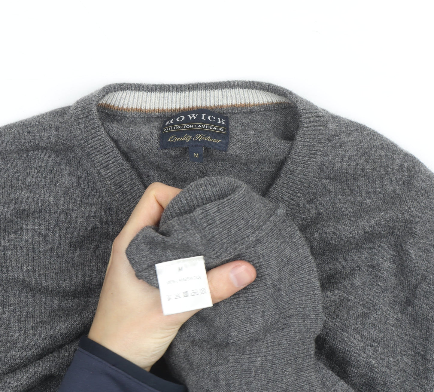 Howick Mens Grey Wool V-Neck Jumper Size M Lambswool Knitwear