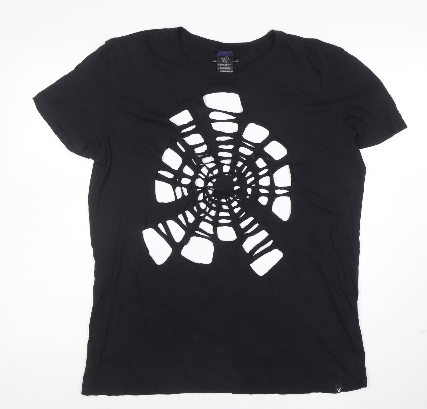 American Eagle Men's Black Classic Fit Spider Cut-Out T-Shirt M