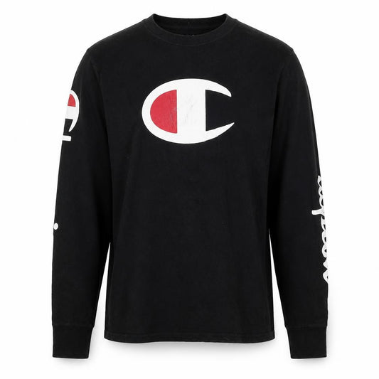 Champion Men's Black Long Sleeve Crew Neck Graphic T-Shirt Size S