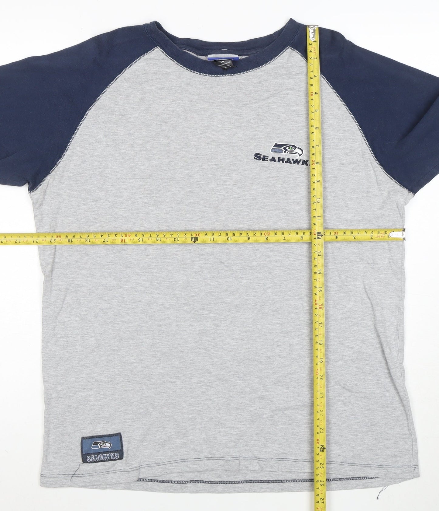 Reebok Men's Grey & Navy Seahawks Long Sleeve Cotton T-Shirt L