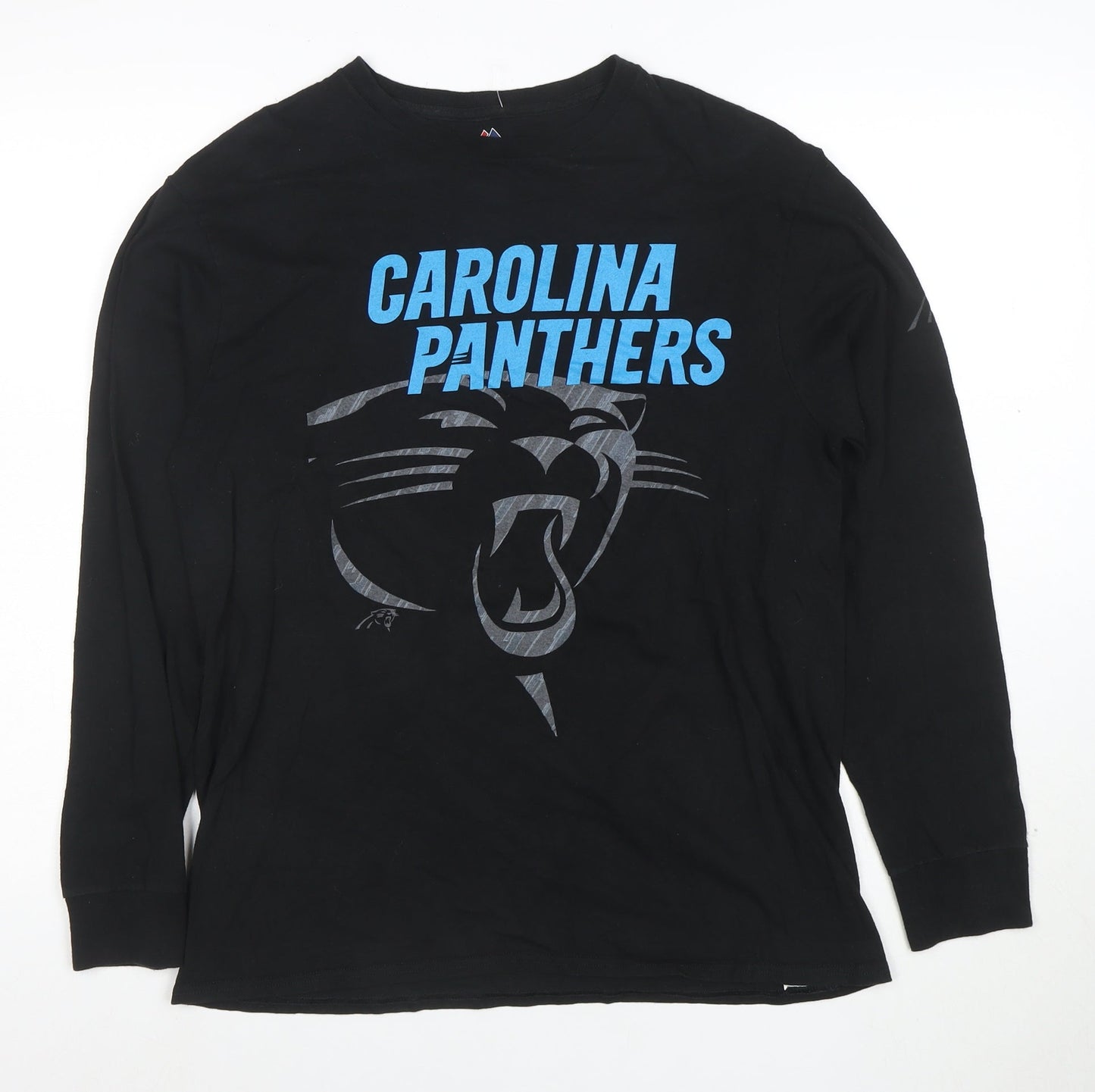 Majestic Men Black Carolina Panthers Long Sleeve Cotton T-Shirt Medium