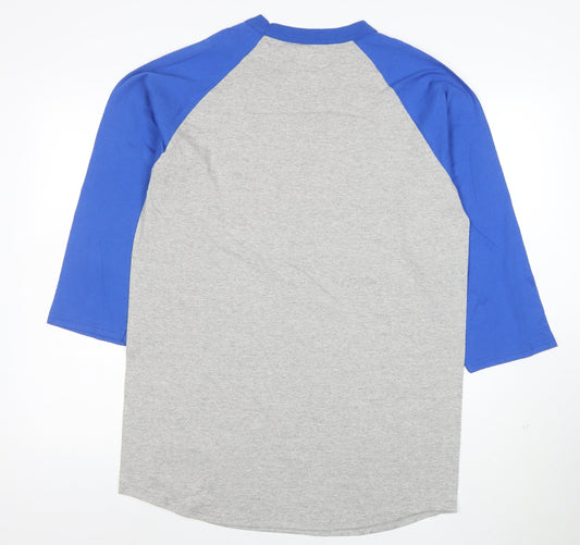 Champion Unisex Blue Grey Raglan 3/4 Sleeve Ringer T-Shirt L