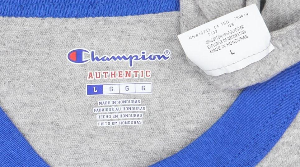 Champion Unisex Blue Grey Raglan 3/4 Sleeve Ringer T-Shirt L