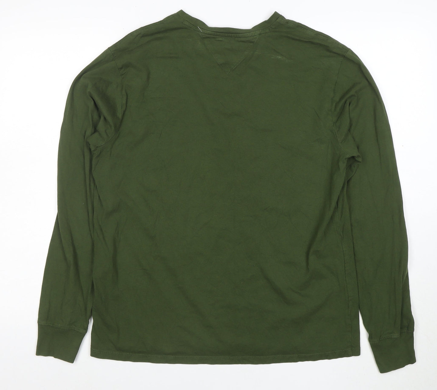 Tommy Hilfiger Men's Green Long Sleeve Crew Neck Cotton T-Shirt M