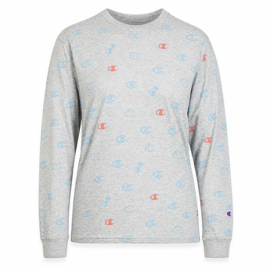 Champion Women's Grey Long Sleeve Cotton Logo T-Shirt Small
