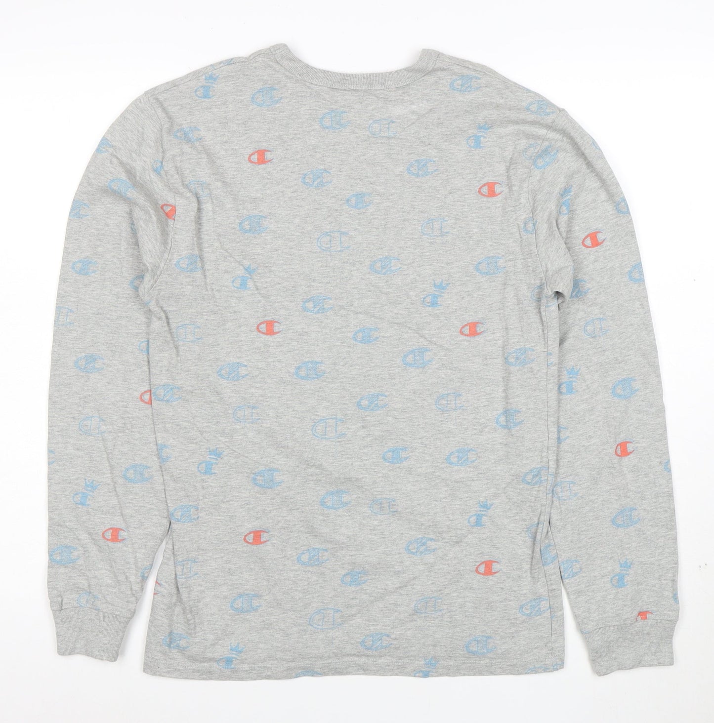 Champion Women's Grey Long Sleeve Cotton Logo T-Shirt Small