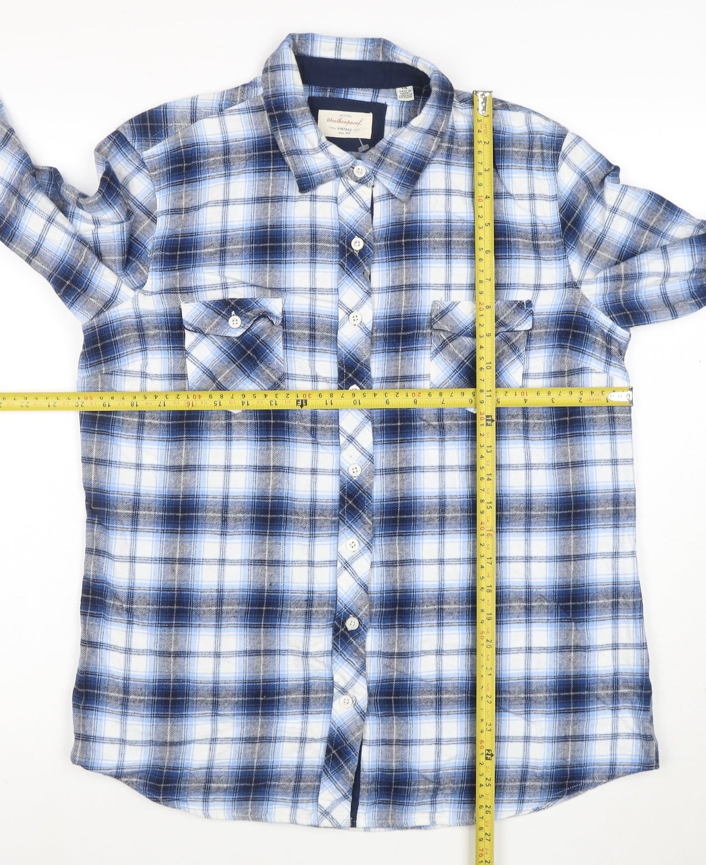 Weatherproof Mens Blue Check Flannel Long Sleeve Button-Up Shirt L