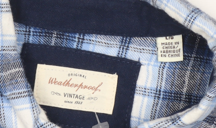 Weatherproof Mens Blue Check Flannel Long Sleeve Button-Up Shirt L