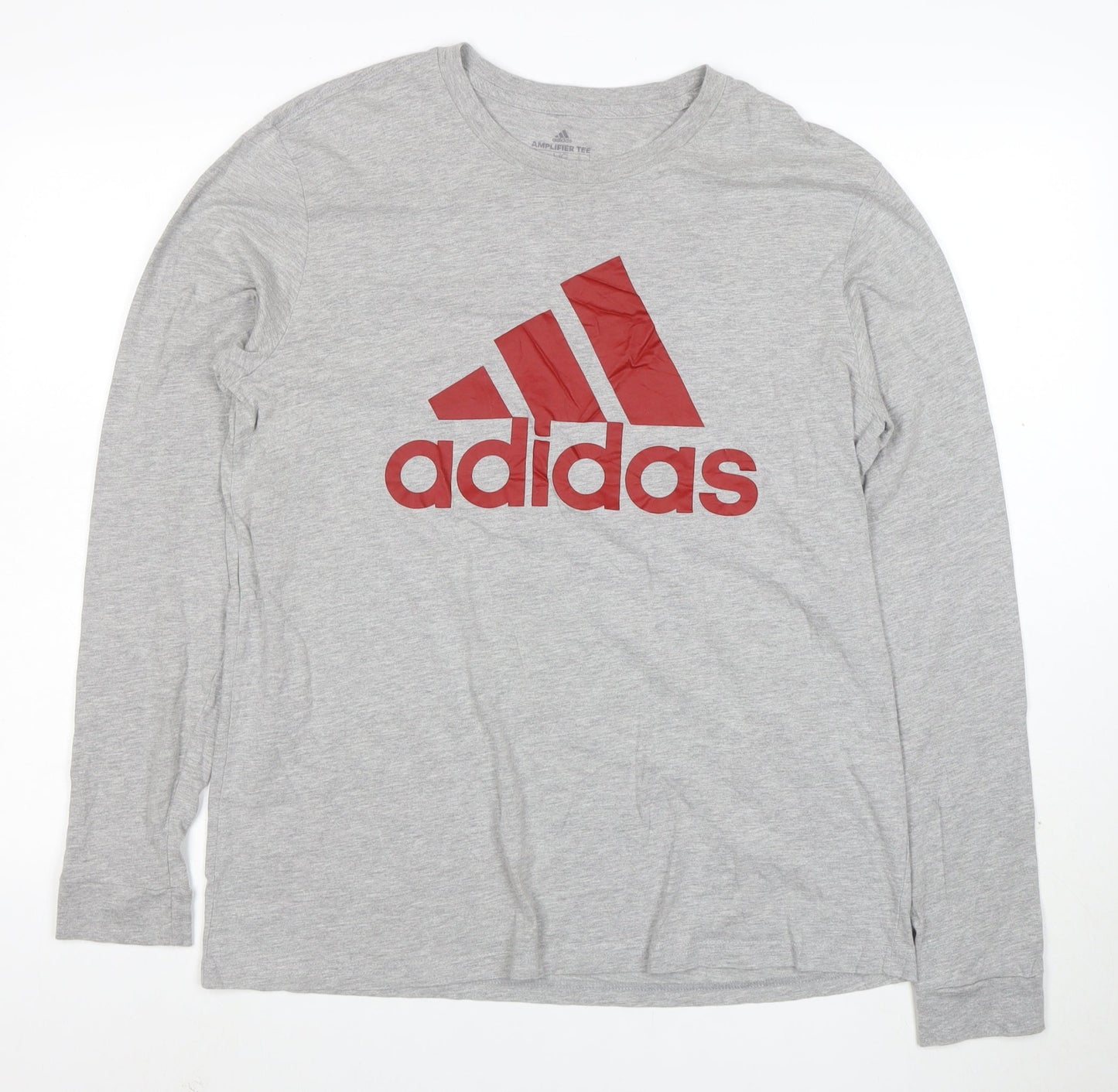 adidas Men's Grey Long Sleeve Amplifier Logo T-Shirt Size L