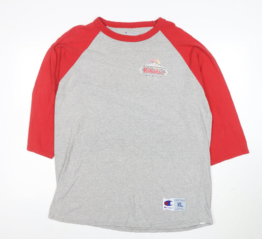 Champion Unisex Grey & Red Raglan 3/4 Sleeve Cotton T-Shirt XL